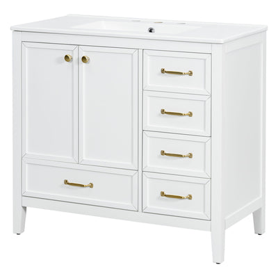 Elegant Vintage Bathroom Vanity With Sink And Soft Closing Door, 4 Drawers Of Different Sizes Frame