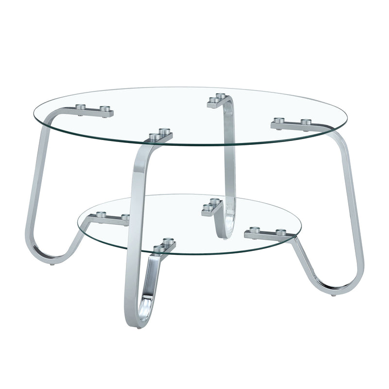 Retro Minimalist Style Metal Frame Double Layer Tempered Glass Coffee Table