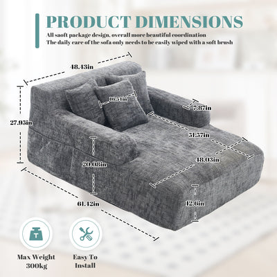 Chenille Interior Lazy Sofa Chaise Longue Armchair With 3 Pillows And Armrests