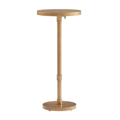 Morven - Adjustable Height Accent Table With Round Metal Top And Pedestal Base - Antique Brass