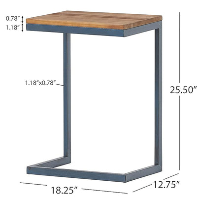 C Shaped End Table With Iron Base And Fir Wood To
