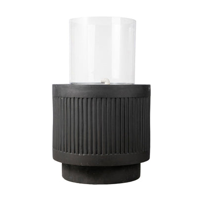 Heavy Cement Round Ribbed Outdoor Water Fountain With Light - Black White