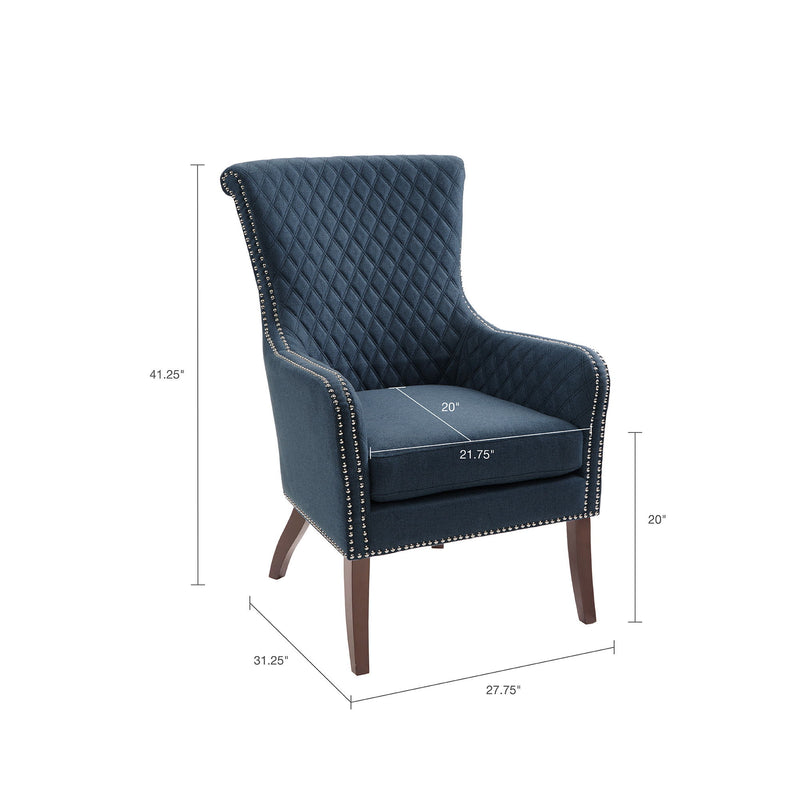 Modern Accent Chair With Quilted Back And Silver Studs - Dark Blue