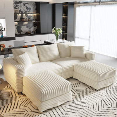 Deep Seat Convertible Sofa With Soft Pillows And Ottomans