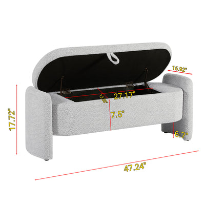 Ottoman Oval Storage Bench, 3D Lamb Fleece Bench With Large Storage Space For The Living Room, Entryway And Bedroom