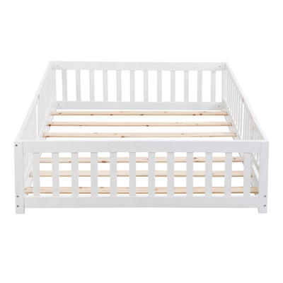 Solid Wood Floor Bed With Door And Fence For Children