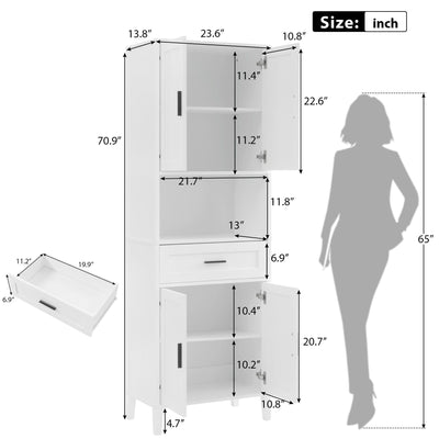 Freestanding Tall Bathroom Cabinet With Soft Close Doors And Adjustable Shelves