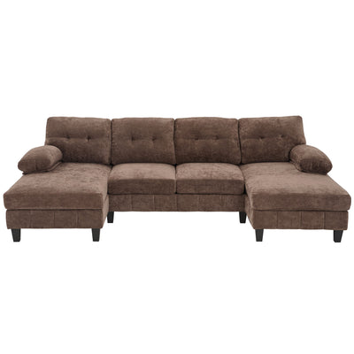 U-Shaped Sectional Sofa 103.5" Black Chenille Fabric Couch With Dual Chaise Lounges, Storage Pockets, Armrest Pillows