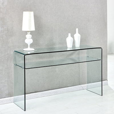 Modern Glass Console Table With Rounded Edges For Versatile Use Tempered Glass - Clear