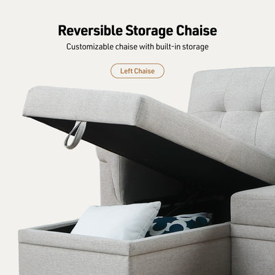 Lucca - Linen Reversible Sleeper Sectional Sofa With Storage Chaise