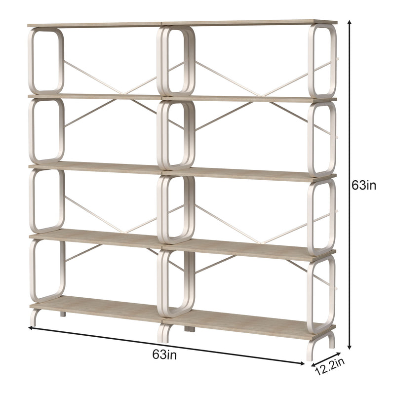 5 Tier Industrial Bookshelf, Tall Bookcase With Open Design, Vintage Storage Organizer