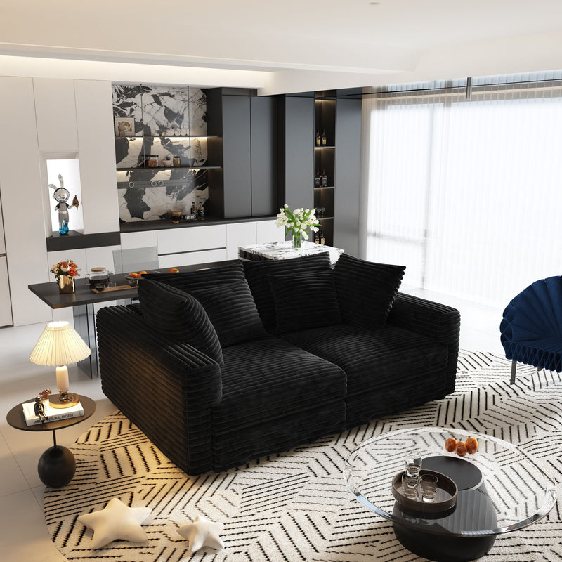 Plush Corduroy 4 Seat Sofa, Modern Comfy Upholstered Sofa Cloud Couch, Deep Seat Couches With Soft Pillows