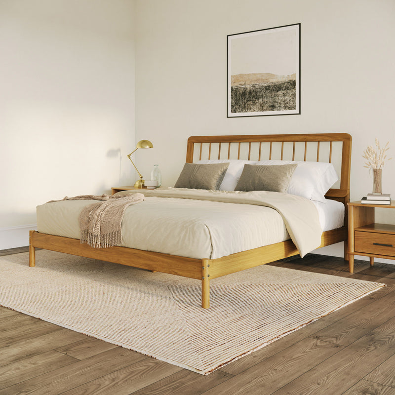King Spindle Bed Mid Century Modern - Caramel
