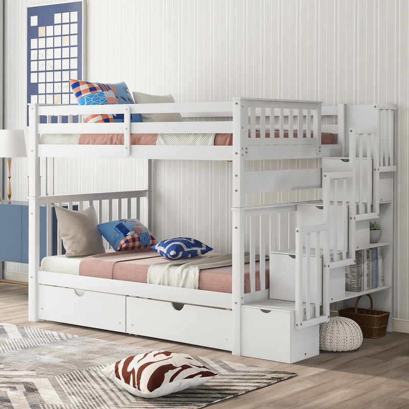 Bunk Bed With Shelves And 6 Storage Drawers
