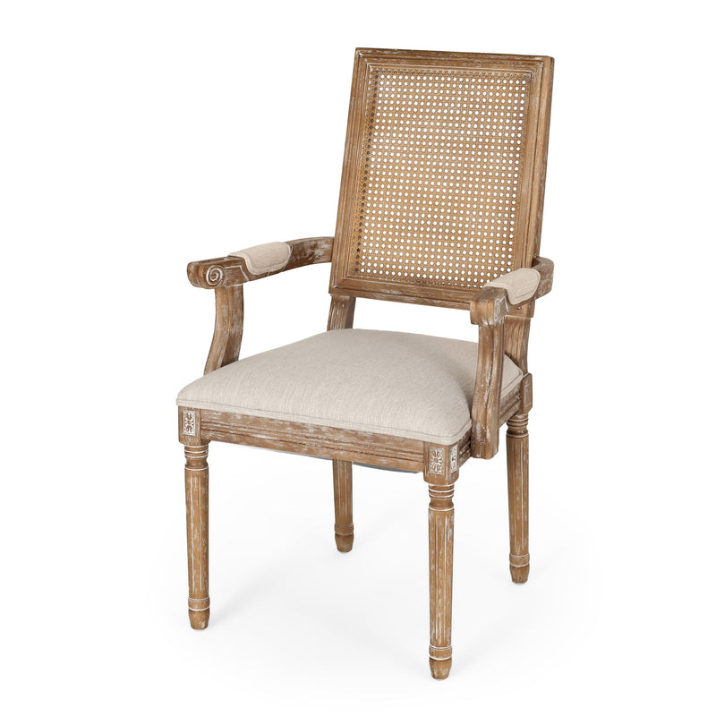 Elegant French Country Style Dining Chair With Cane Backrest