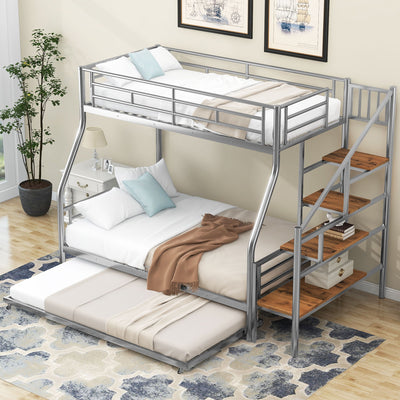 Metal Bunk Bed With Trundle And Storage Staircase