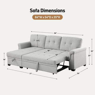 Lucca - Linen Reversible Sleeper Sectional Sofa With Storage Chaise