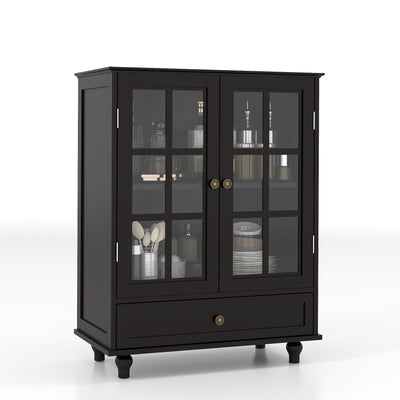 Minimalist Buffet Cabinet With Double Glass Doors And Drawer