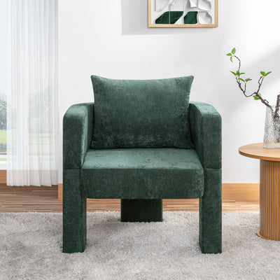 Modern 3 Leg Chenille Accent Chair With Ergonomic Arms & Removable Pillow