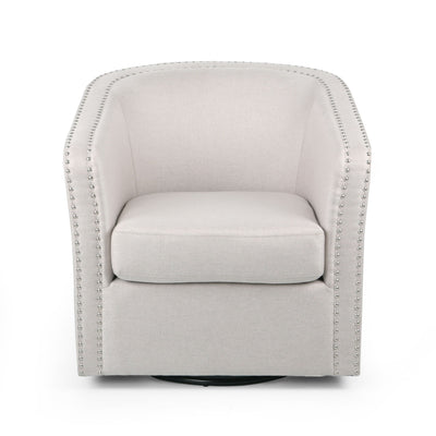Modern Upholstered Swivel Club Chair With Nailhead Trim