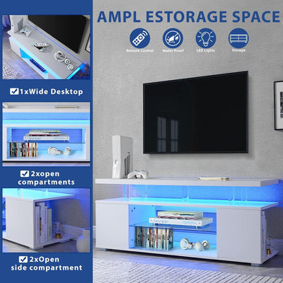 TV Stand LED Gaming Entertainment Center, Media Storage Console Table With Large Side Cabinet