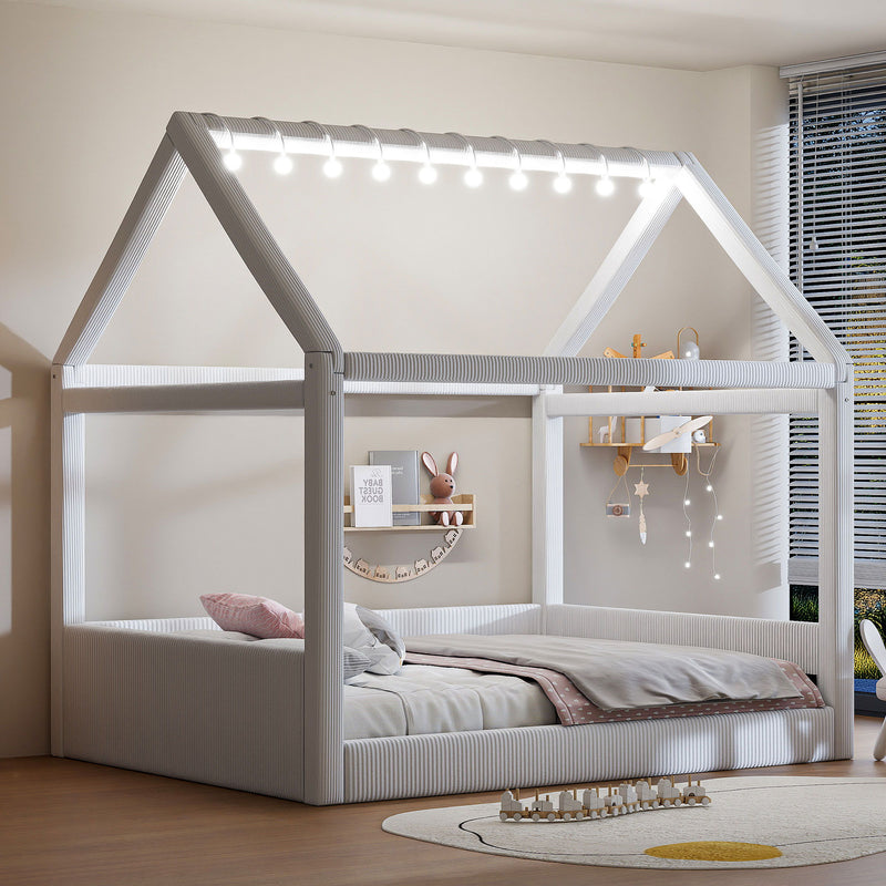 Upholstered House Style Daybed With LED Light Strips