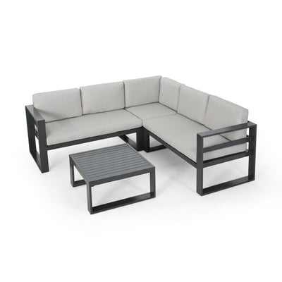 Dursley - Outdoor Aluminum V Shape Sofa Sectional - Beige / Gray