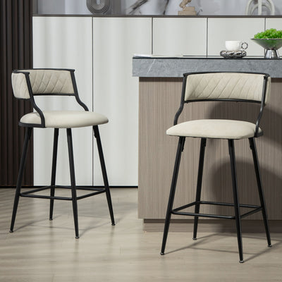 Counter Height Bar Stools With Powder Coating Base And Footrest (Set of 2) - Beige