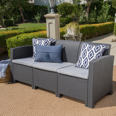 Outdoor 3 Seater Rattan Sofa With Water Resistant Cushions