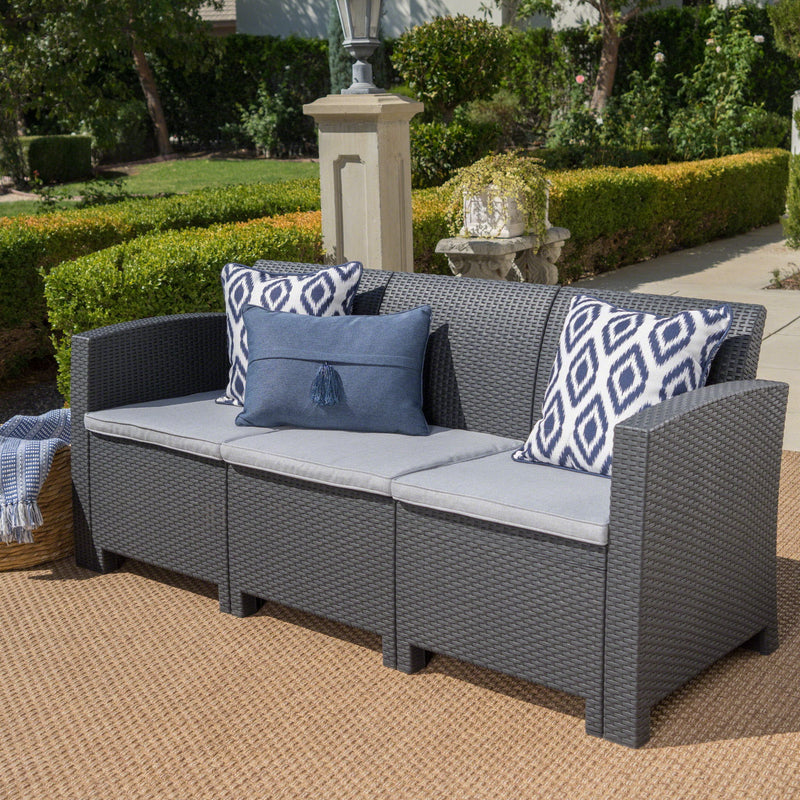Outdoor 3 Seater Rattan Sofa With Water Resistant Cushions