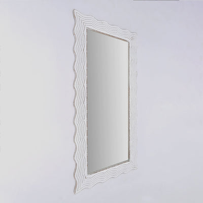 Handcarved Wave Design Rectangle Mirror Accent Enhancing Space - Antique White