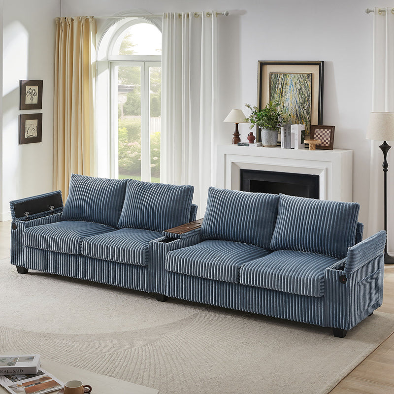 Modern 4 Seater Corduroy Sofa Couch With USB Ports And Hidden Storage