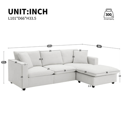 Modern Sectional Sofa With Throw Pillows, Cloud L Shaped Couch Set With Wide 4 Seat Comfy Couch Set With Movable Ottoman