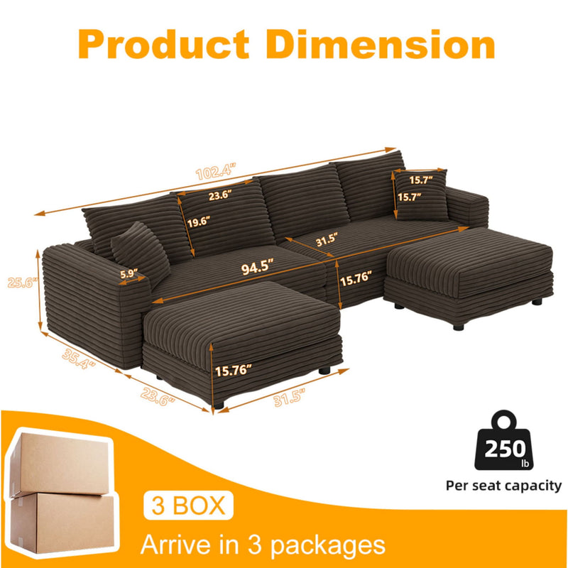 Deep Seat Convertible Sofa With Soft Pillows And Ottomans