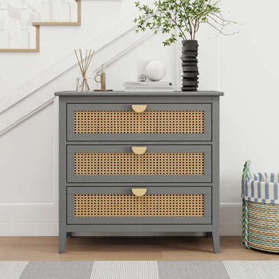 3 Drawer Cabinet, Natural Rattan, American Furniture