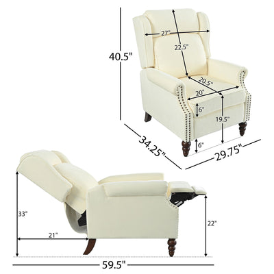 Push Back Recliner Chair Upholstered Recliner Armchair With Classic Wing Back And Solid Gourd-Shaped Legs