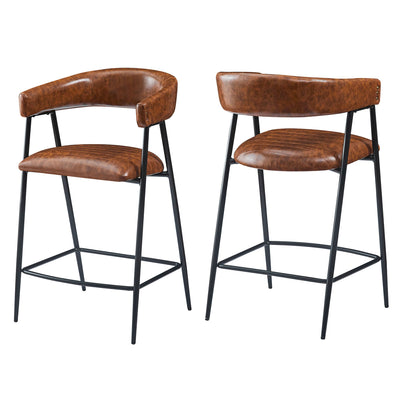 Counter Stools (Set of 2), Upholstered Counter Stools With Iron Frame, Backrest, Footrest, Arm Counter Stools For Home Bar, Kitchen Counter - Brown