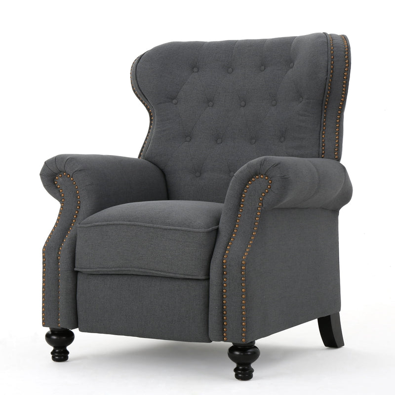 Accented Push Back Recliner Chair With Rolled Arms, Enjoy Cocooning Comfort