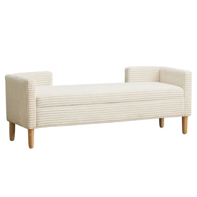 Wide Corduroy Storage Soft Bench With Armrests, Backrest And Two Bolster Pillows