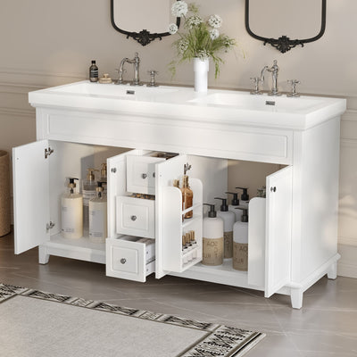 Bathroom Vanity With Double Sinks, 3 Drawers & 4 Doors, Soft Close, All Open Back Design - White