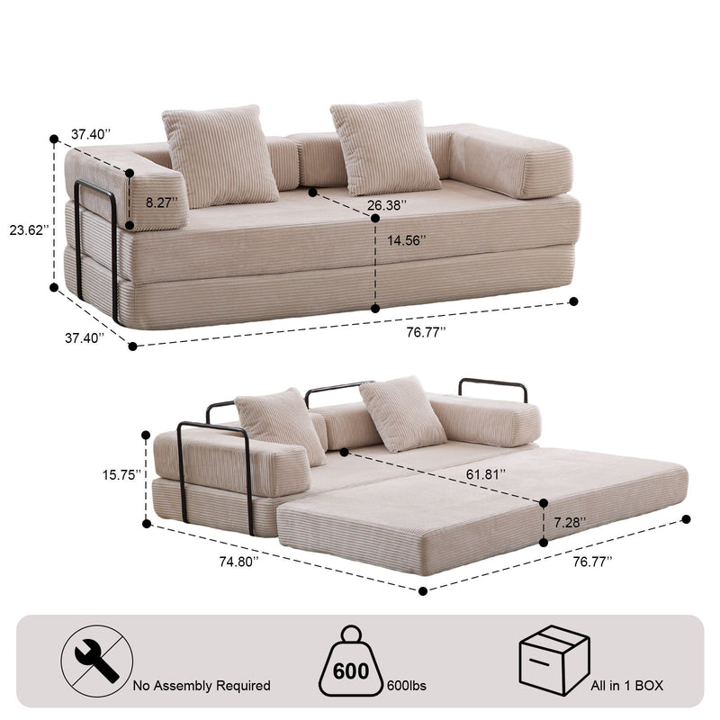 Floor Couch, Convertible Floor Sofa Bed With Pillow Back Support Armrest
