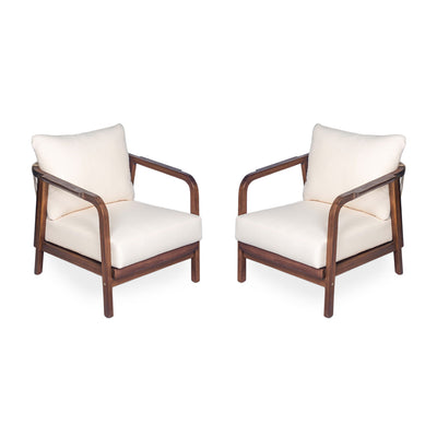 Outdoor Lounge Chair With Woven Backrest, Solid Wood Frame, Comfortable Cushions