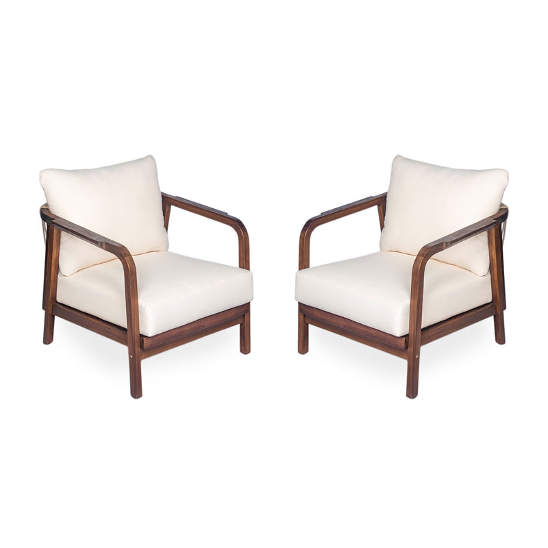 Outdoor Lounge Chair With Woven Backrest, Solid Wood Frame, Comfortable Cushions