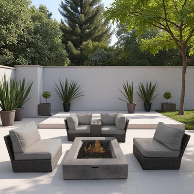 Contemporary Patio Seating Set With Fire Pit