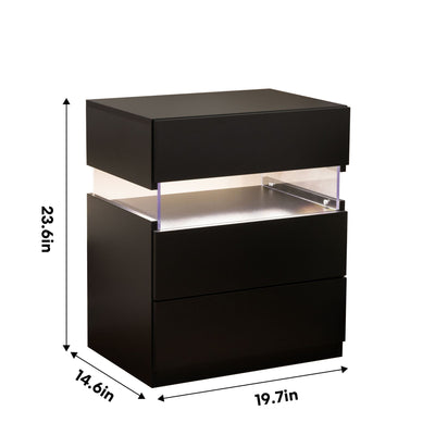 LED Nightstands, 3 Drawer For Bedroom