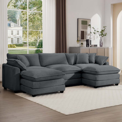 Modern Oversized Modular Cushion Sofa With Ottoman, Low Back, Deep Seating Sofa Set