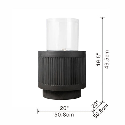 Heavy Cement Round Ribbed Outdoor Water Fountain With Light - Black White