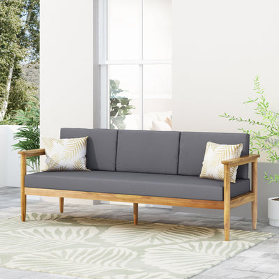 Outdoor 3 Seater Sofa With Cushion And Teak Acacia Wood - Dark Gray