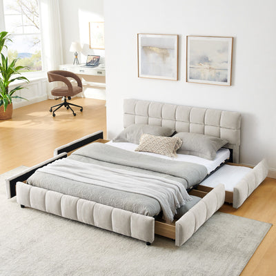 Modern Platform Bed Frame With Thick Chenille Fabric