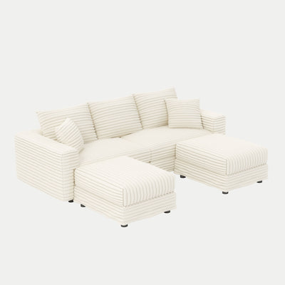 Deep Seat Convertible Sofa With Soft Pillows And Ottomans